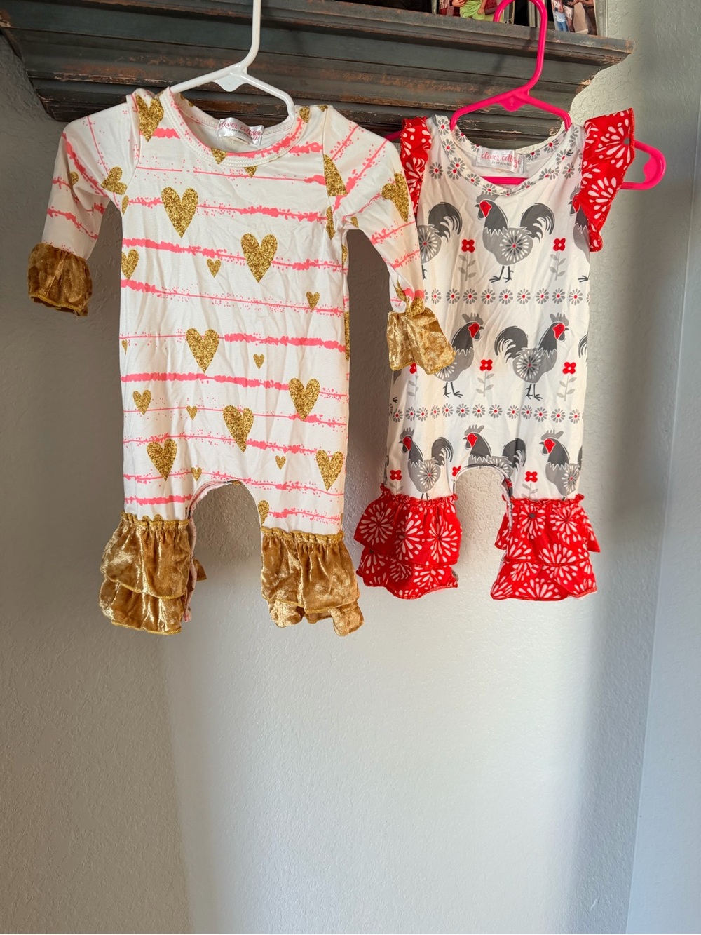 Clover Cottage Baby Boutique (2) One-Piece Romper 0-6M Ruffles